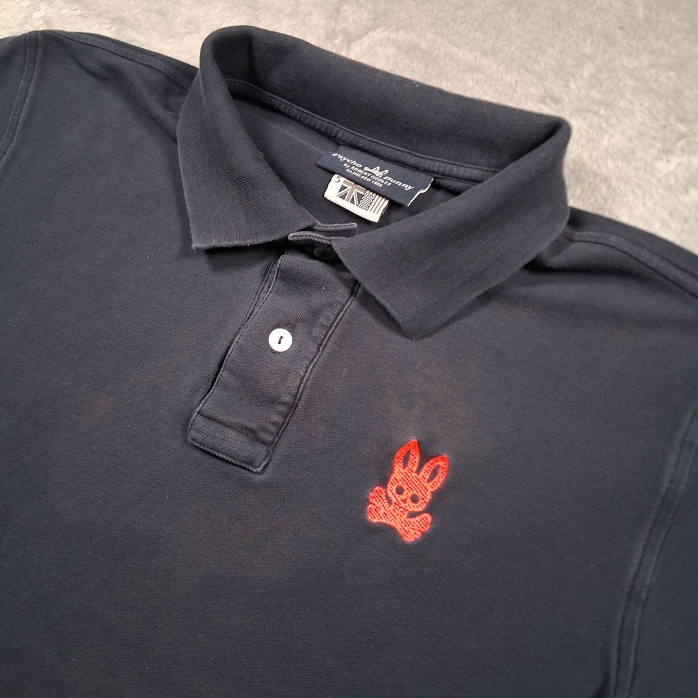 Psycho Bunny Polo Shirt Mens Medium Navy Pima Pique Rasta Trim Orange Skull Logo